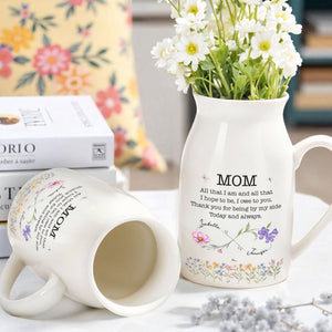 All That I Am, Owe To You, Flowers and Butterfly Design - Personalized Ceramic Flower Vase