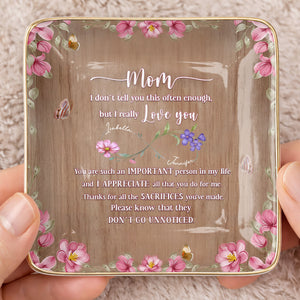 I Really Love You, Flowers and Butterfly - Personalized Custom Jewelry Dish, Ceramic Dish, Square Shape - MOM150_SCRF