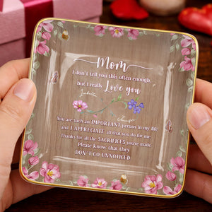 I Really Love You, Flowers and Butterfly - Personalized Custom Jewelry Dish, Ceramic Dish, Square Shape - MOM150_SCRF