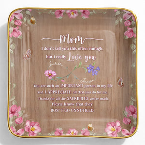 I Really Love You, Flowers and Butterfly - Personalized Custom Jewelry Dish, Ceramic Dish, Square Shape - MOM150_SCRF