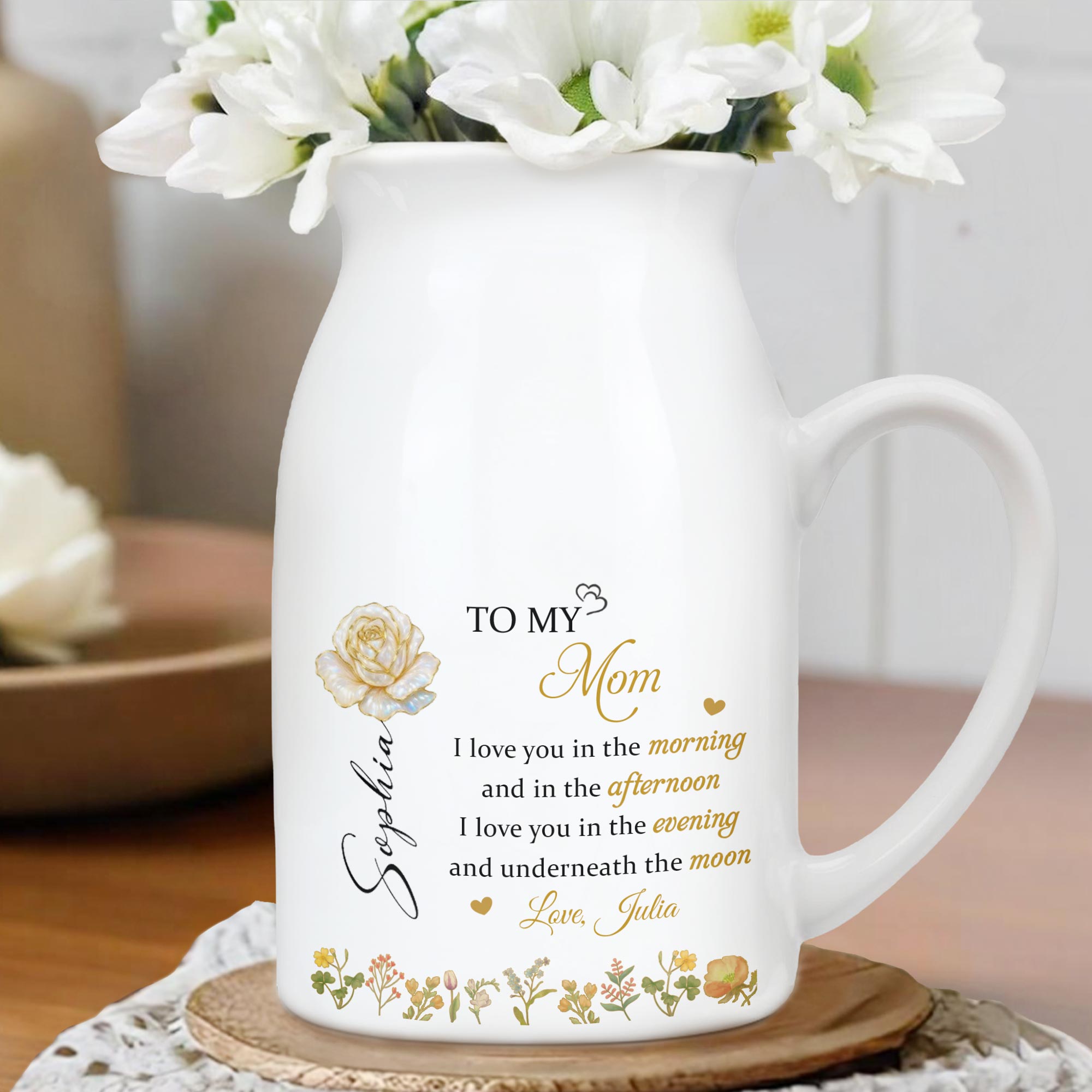 To My Mom, Love You In The Morning, Flowers - Personalized Ceramic Flower Vase