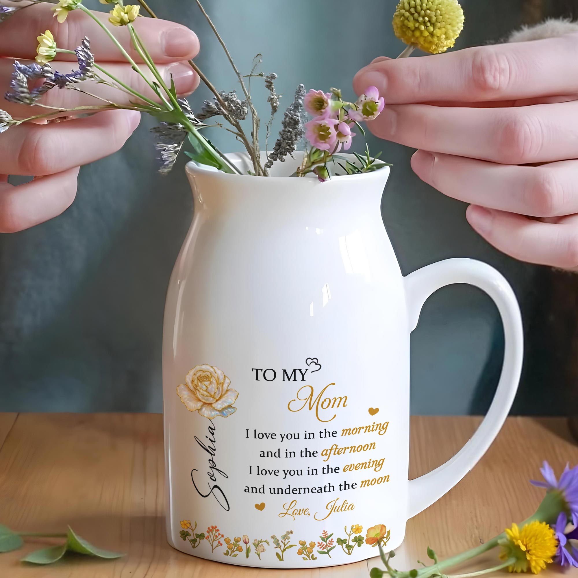 To My Mom, Love You In The Morning, Flowers - Personalized Ceramic Flower Vase