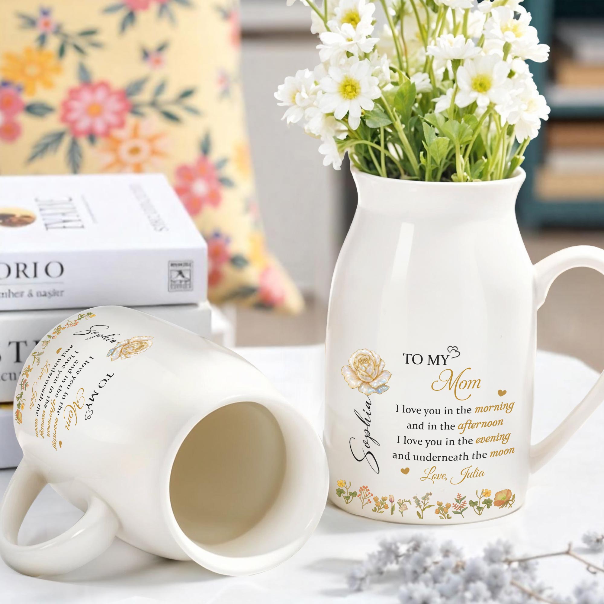 To My Mom, Love You In The Morning, Flowers - Personalized Ceramic Flower Vase