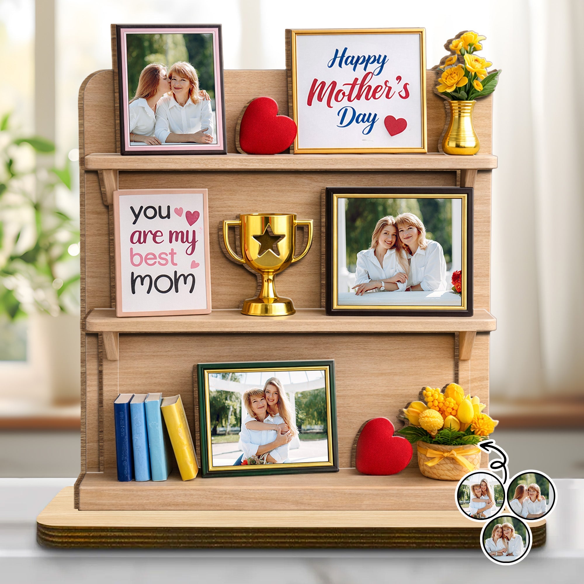 You Are My Best Mom, Happy Mother's Day, Heart, Trophy - Personalized Custom 2-Layer Wood Plaque With Flat Base