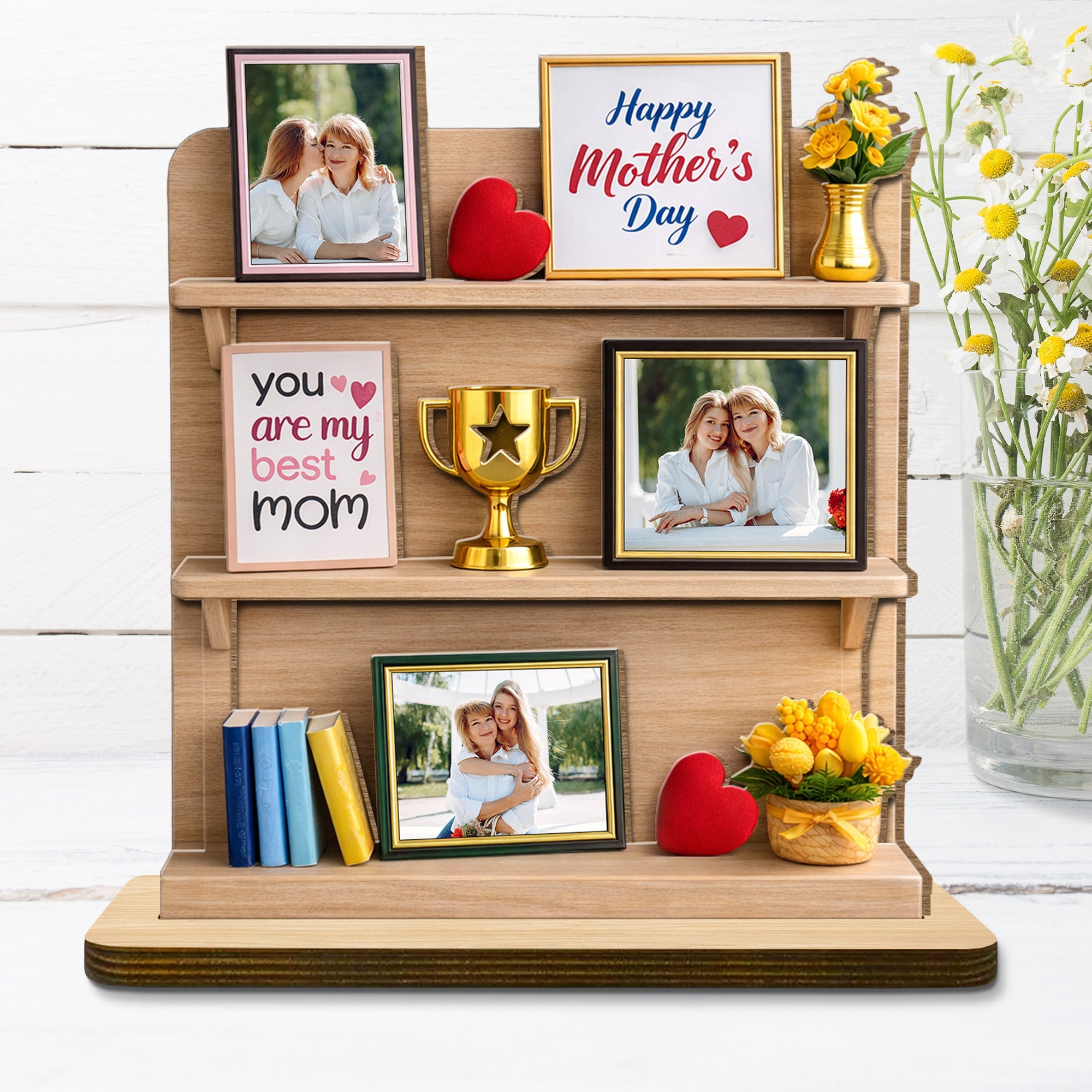 You Are My Best Mom, Happy Mother's Day, Heart, Trophy - Personalized Custom 2-Layer Wood Plaque With Flat Base