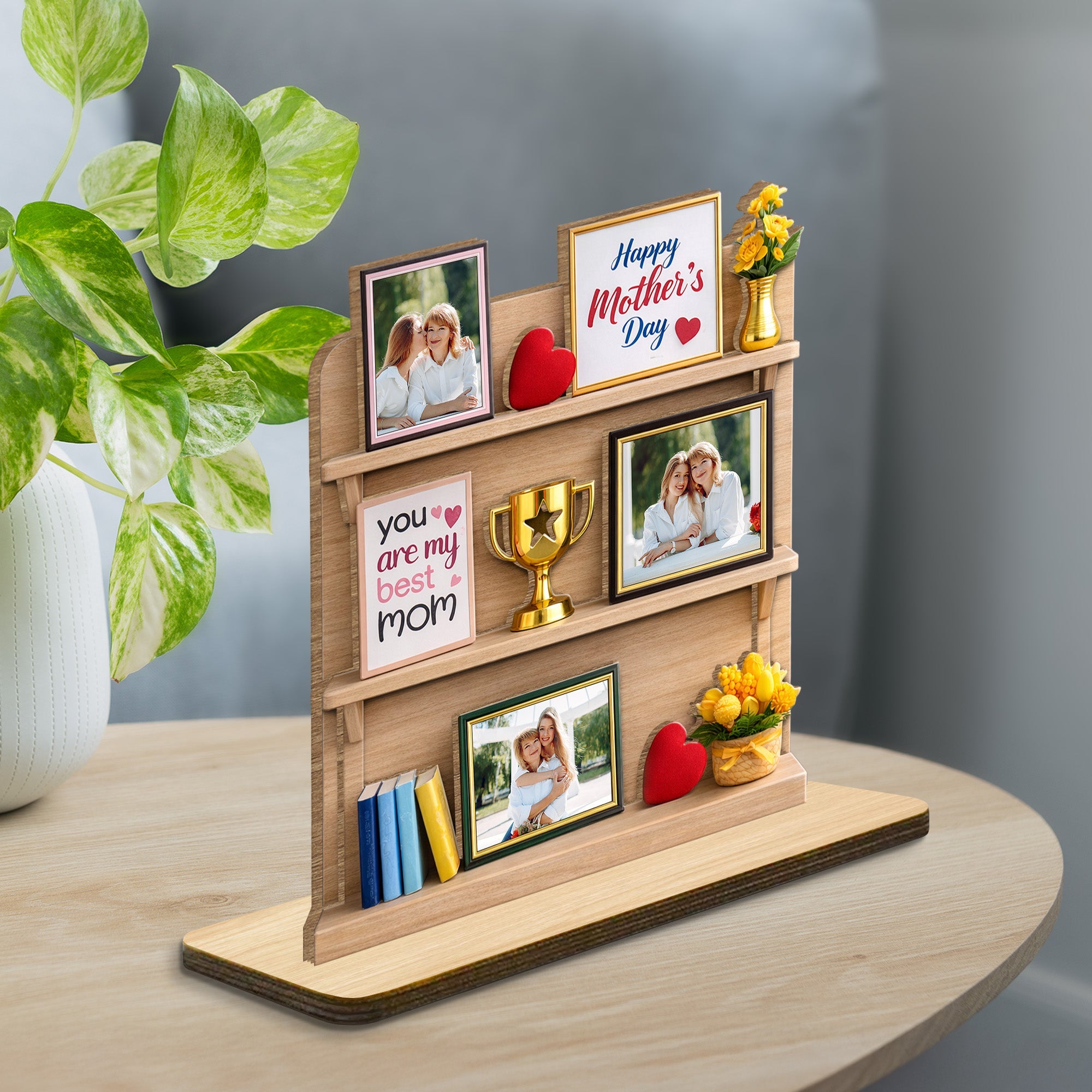 You Are My Best Mom, Happy Mother's Day, Heart, Trophy - Personalized Custom 2-Layer Wood Plaque With Flat Base