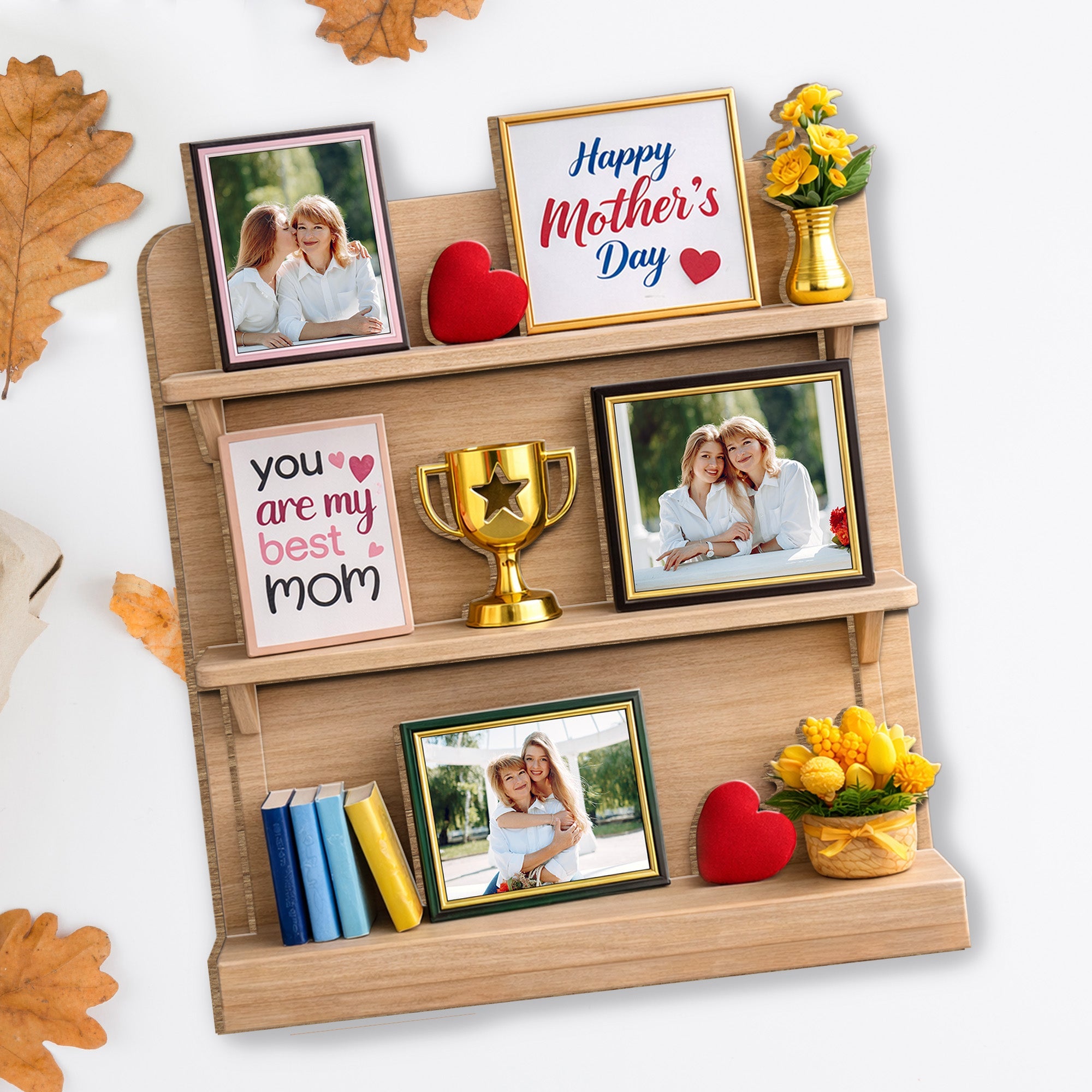 You Are My Best Mom, Happy Mother's Day, Heart, Trophy - Personalized Custom 2-Layer Wood Plaque With Flat Base