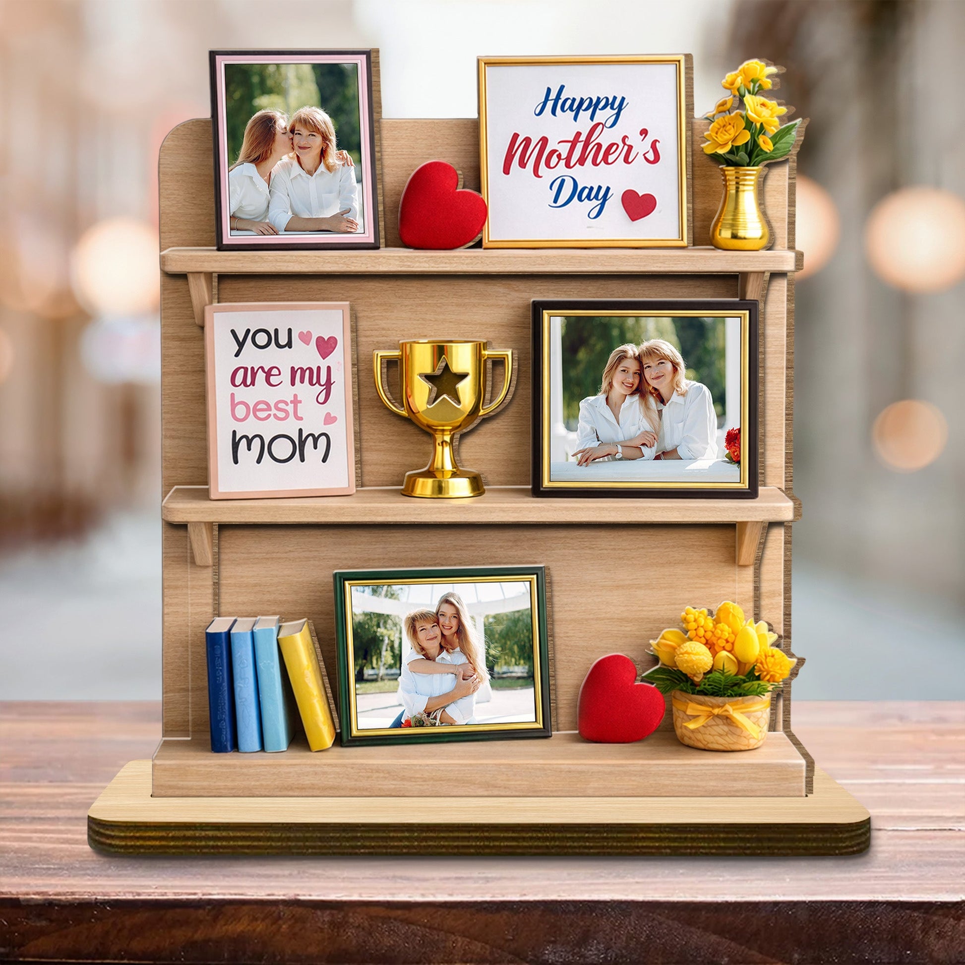 You Are My Best Mom, Happy Mother's Day, Heart, Trophy - Personalized Custom 2-Layer Wood Plaque With Flat Base