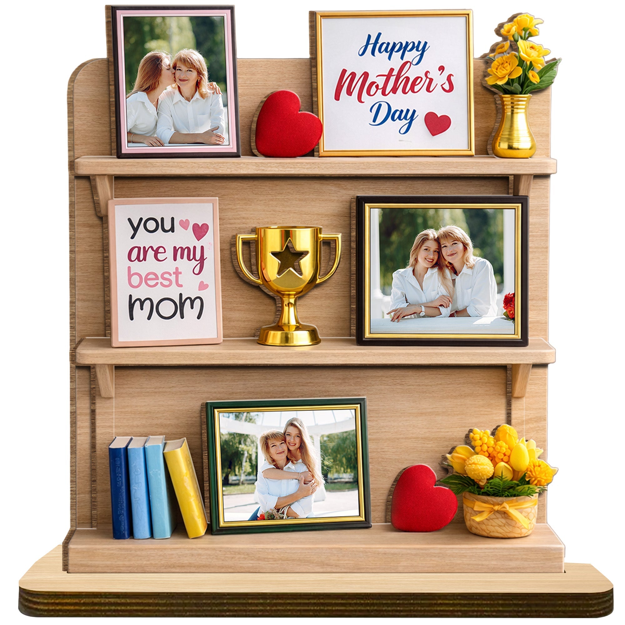 You Are My Best Mom, Happy Mother's Day, Heart, Trophy - Personalized Custom 2-Layer Wood Plaque With Flat Base