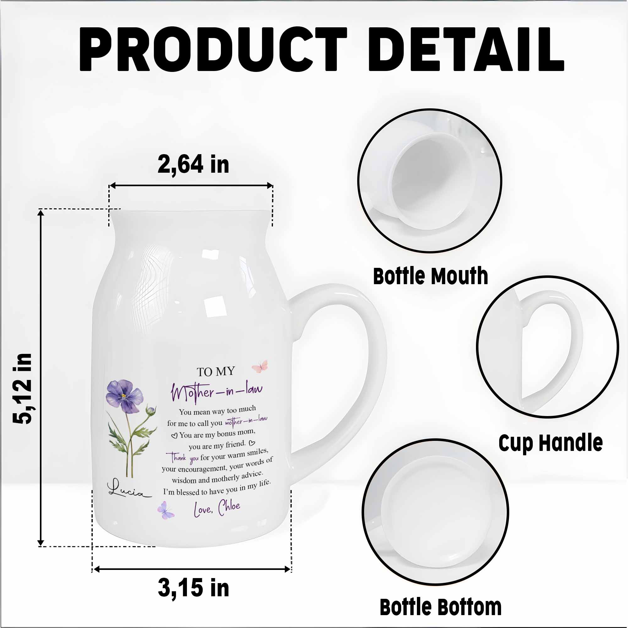 To My Mother In Law Bonus Mom Message With Purple Flower And Butterflies - Personalized Ceramic Flower Vase