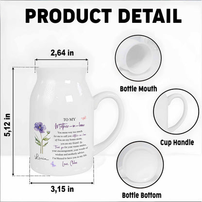 To My Mother In Law Bonus Mom Message With Purple Flower And Butterflies - Personalized Ceramic Flower Vase