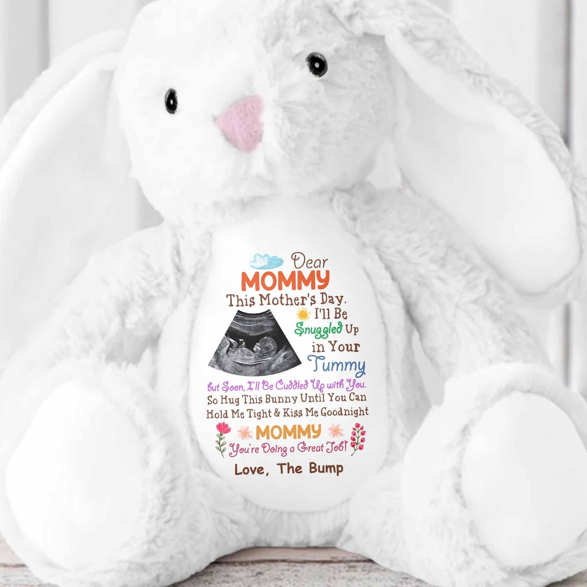 Dear Mommy This Mother's Day Baby Bump Ultrasound Flower - Personalized Stuffed Bunny - MOM178_BUN