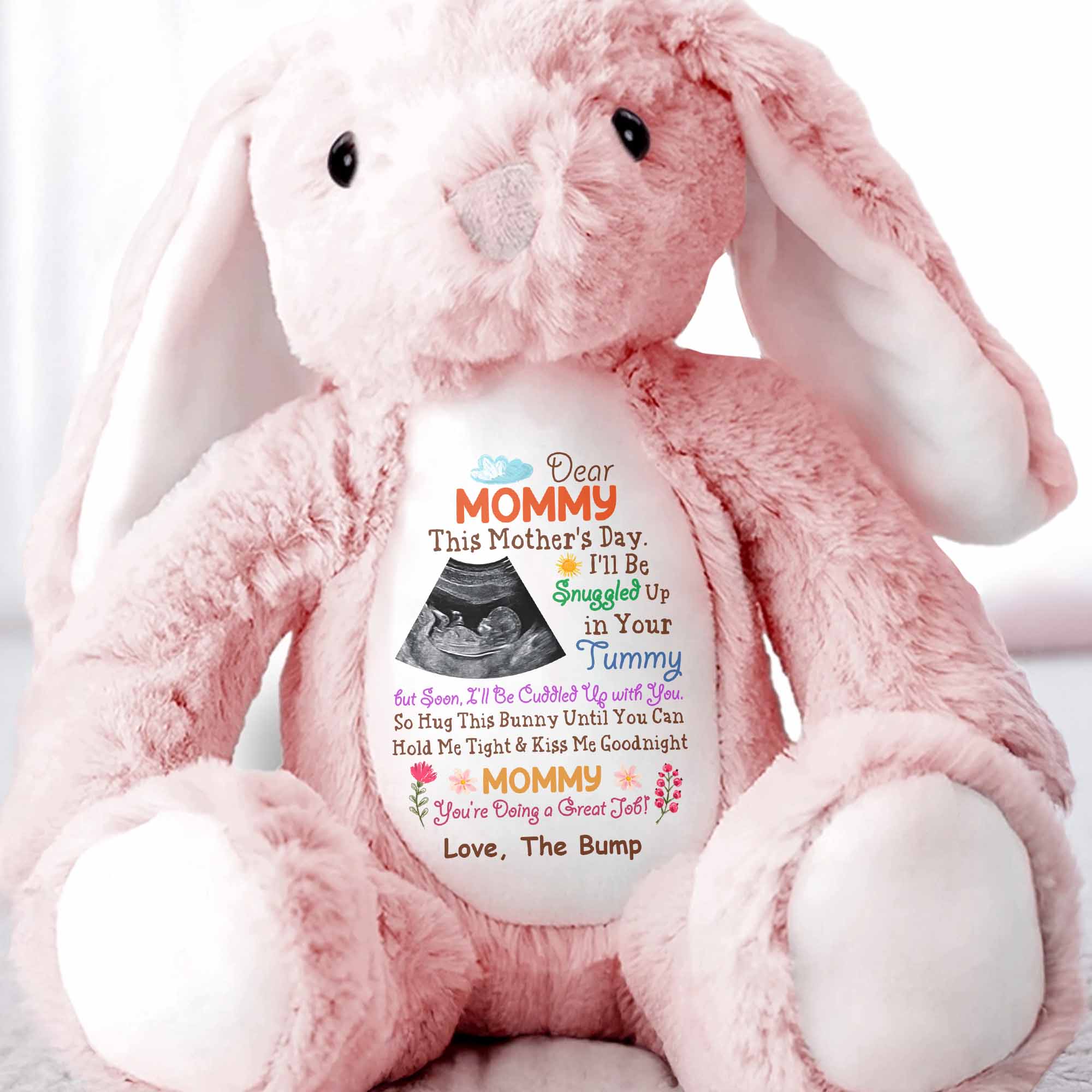 Dear Mommy This Mother's Day Baby Bump Ultrasound Flower - Personalized Stuffed Bunny - MOM178_BUN