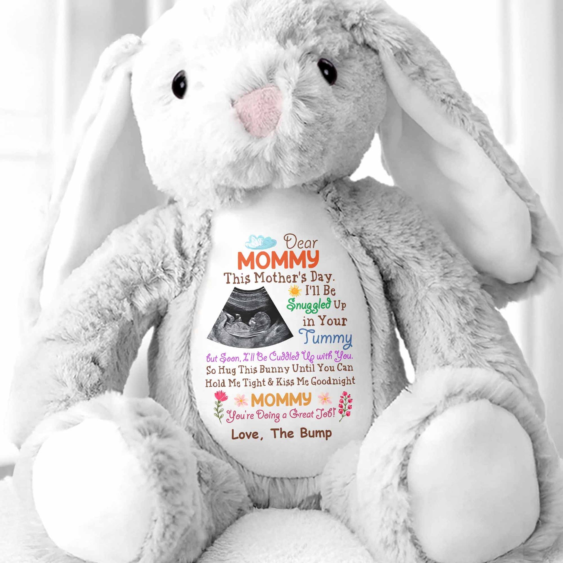 Dear Mommy This Mother's Day Baby Bump Ultrasound Flower - Personalized Stuffed Bunny - MOM178_BUN