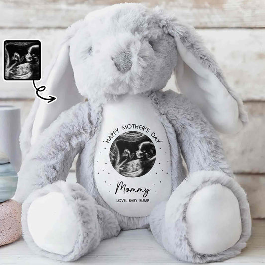 Happy Mother's Day Mommy Baby Bump Ultrasound Photo Stars Bunny - Personalized Stuffed Bunny - MOM180_BUN