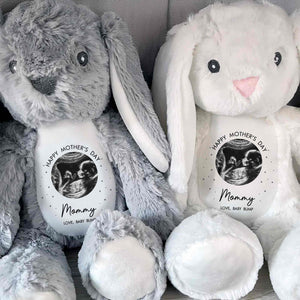 Happy Mother's Day Mommy Baby Bump Ultrasound Photo Stars Bunny - Personalized Stuffed Bunny - MOM180_BUN