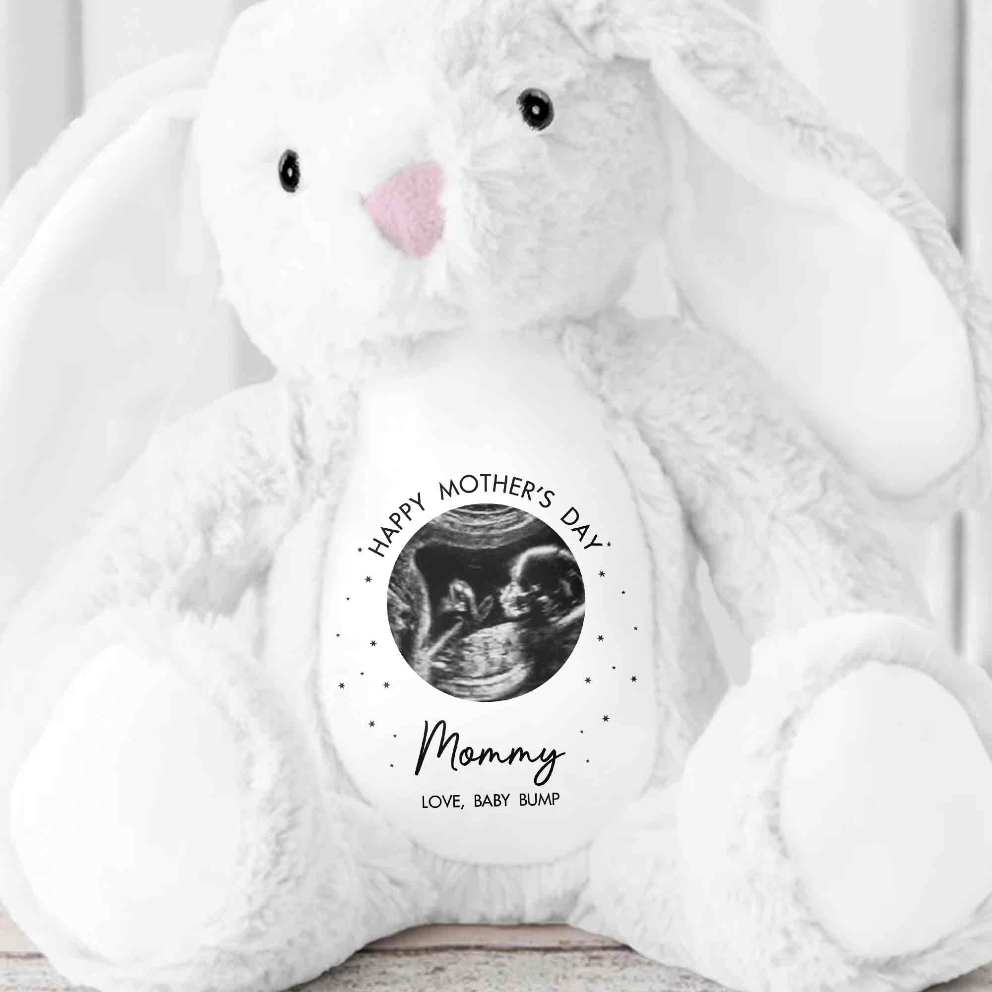 Happy Mother's Day Mommy Baby Bump Ultrasound Photo Stars Bunny - Personalized Stuffed Bunny - MOM180_BUN