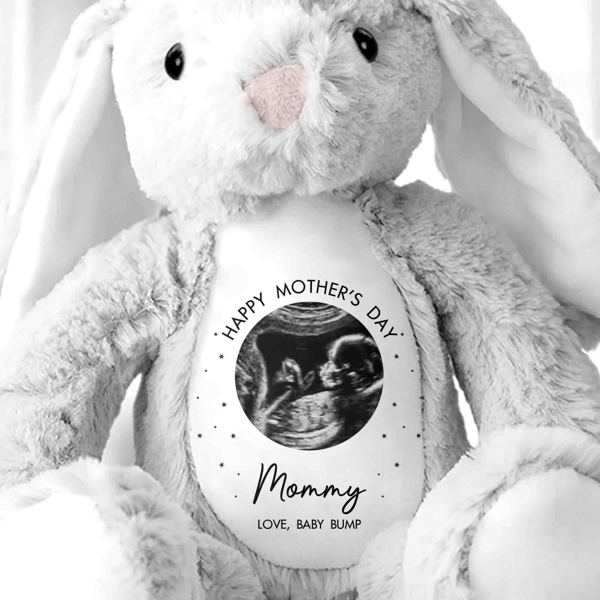 Happy Mother's Day Mommy Baby Bump Ultrasound Photo Stars Bunny - Personalized Stuffed Bunny - MOM180_BUN