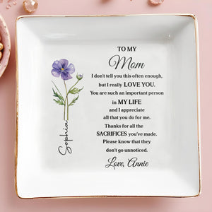To My Mom I Really Love You Birth Month Flower - Personalized Custom Jewelry Dish, Square Ceramic Dish - MOM202_SCRD