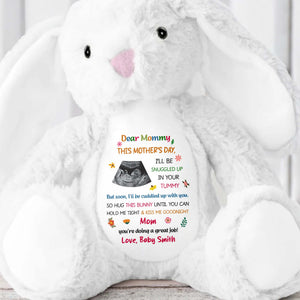 Dear Mommy Snuggled In Your Tummy Ultrasound Photo Flower - Personalized Stuffed Bunny - MOM209_BUN