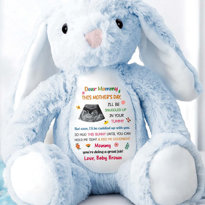 Dear Mommy Snuggled In Your Tummy Ultrasound Photo Flower - Personalized Stuffed Bunny - MOM209_BUN