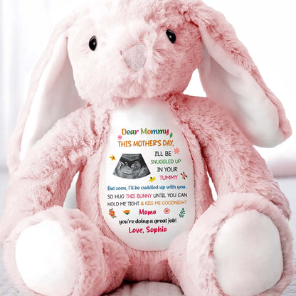 Dear Mommy Snuggled In Your Tummy Ultrasound Photo Flower - Personalized Stuffed Bunny - MOM209_BUN