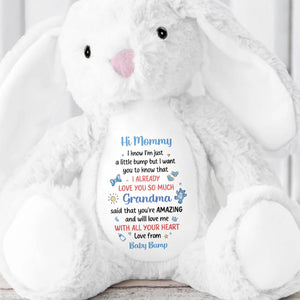 Hi Mommy I Know I'm Just A Little Bump With Hearts And Stars - Personalized Stuffed Bunny - MOM213_BUN