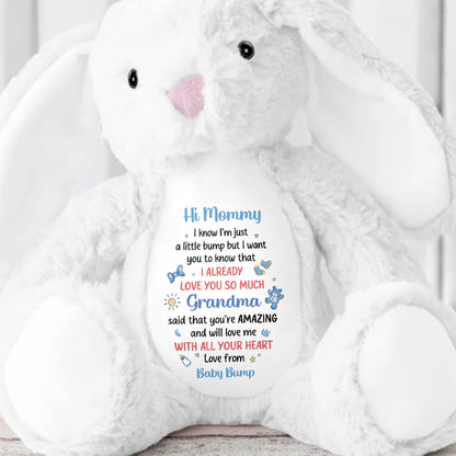 Hi Mommy I Know I'm Just A Little Bump With Hearts And Stars - Personalized Stuffed Bunny - MOM213_BUN