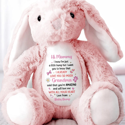Hi Mommy I Know I'm Just A Little Bump With Hearts And Stars - Personalized Stuffed Bunny - MOM213_BUN