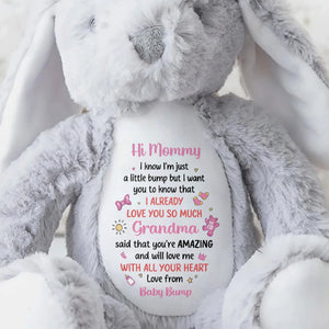 Hi Mommy I Know I'm Just A Little Bump With Hearts And Stars - Personalized Stuffed Bunny - MOM213_BUN