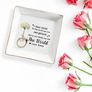 Dear Mom To The World You Are One Person Birth Month Flower - Personalized Custom Jewelry Dish, Square Ceramic Dish - MOM226_SCRD