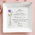 Mom Today A Groom Always Your Son Birth Month Flower - Personalized Custom Jewelry Dish, Square Ceramic Dish - MOM240_SCRD