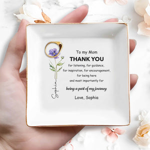 To My Mom Thank You Purple Birth Month Flower - Personalized Custom Jewelry Dish, Square Ceramic Dish - MOM245_SCRD