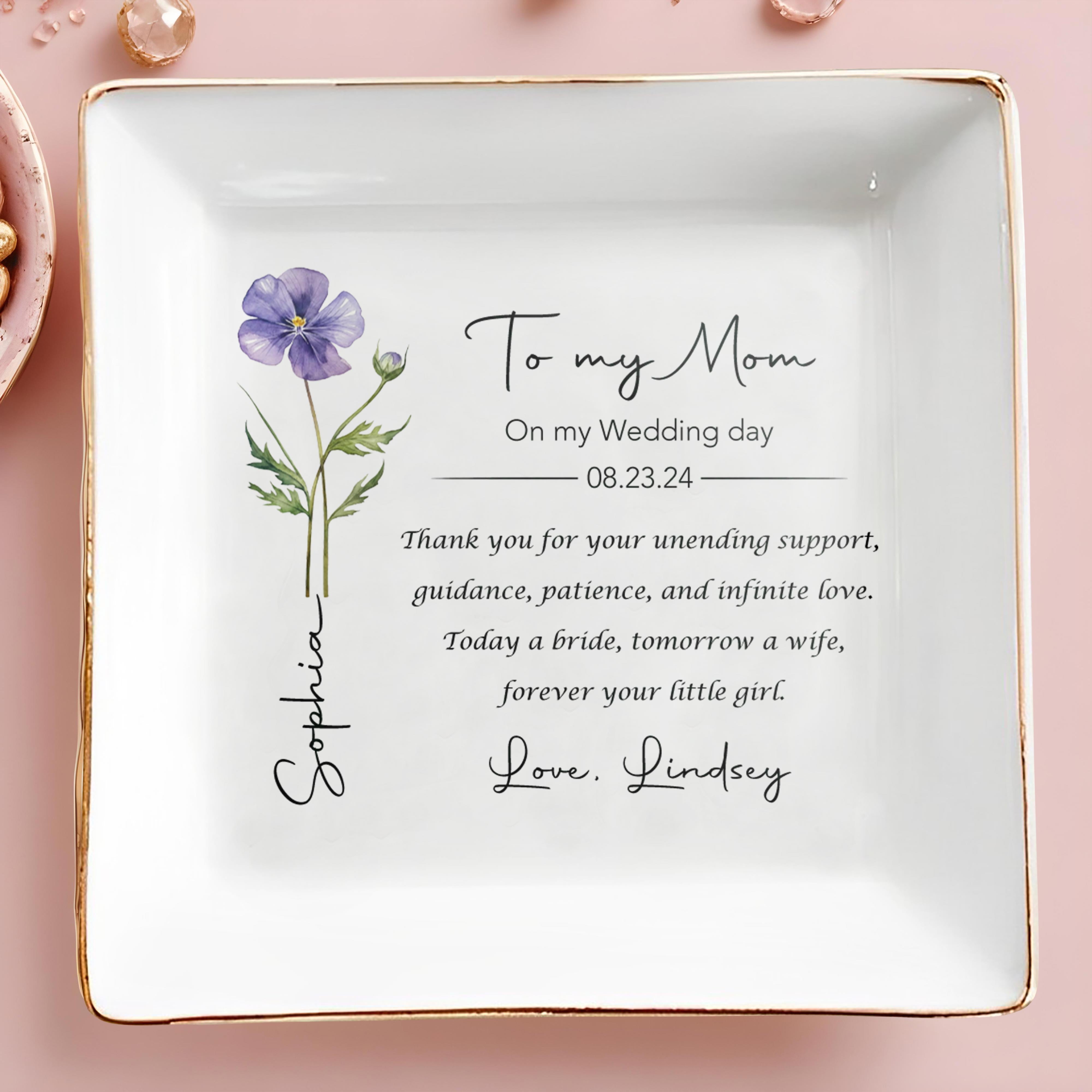 To My Mom On My Wedding Day Flower Jewelry Dish - Personalized Custom Jewelry Dish, Square Ceramic Dish - MOM247_SCRD