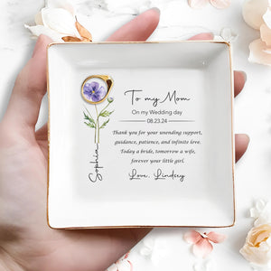 To My Mom On My Wedding Day Flower Jewelry Dish - Personalized Custom Jewelry Dish, Square Ceramic Dish - MOM247_SCRD
