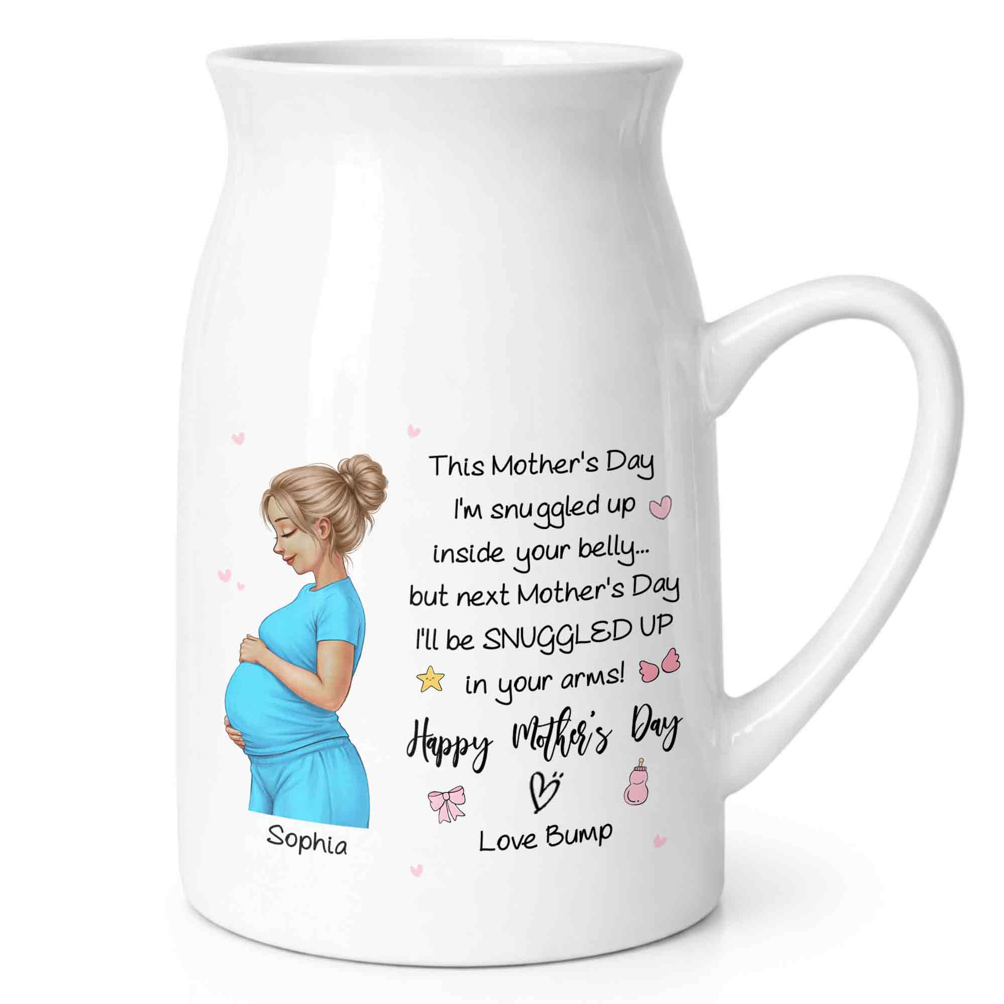 This Mother's Day I'm Snuggled Up Pregnant Woman Design - Personalized Ceramic Flower Vase