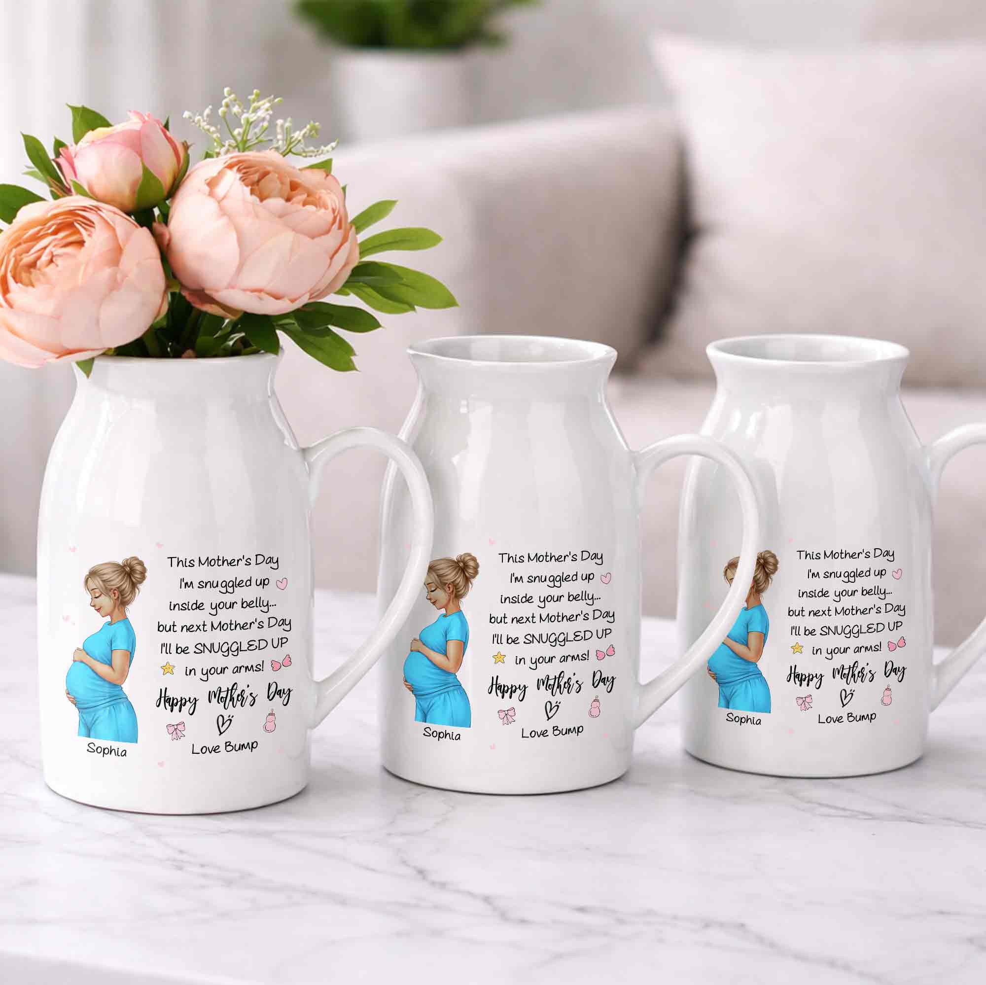 This Mother's Day I'm Snuggled Up Pregnant Woman Design - Personalized Ceramic Flower Vase