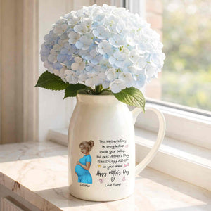 This Mother's Day I'm Snuggled Up Pregnant Woman Design - Personalized Ceramic Flower Vase