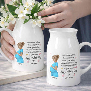 This Mother's Day I'm Snuggled Up Pregnant Woman Design - Personalized Ceramic Flower Vase