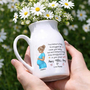 This Mother's Day I'm Snuggled Up Pregnant Woman Design - Personalized Ceramic Flower Vase