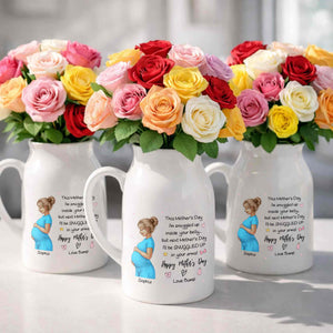This Mother's Day I'm Snuggled Up Pregnant Woman Design - Personalized Ceramic Flower Vase