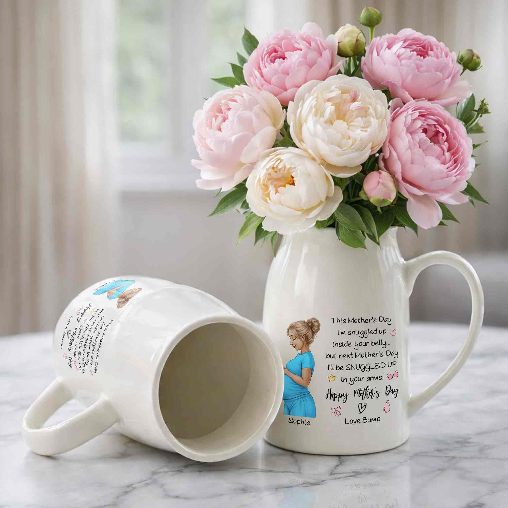 This Mother's Day I'm Snuggled Up Pregnant Woman Design - Personalized Ceramic Flower Vase