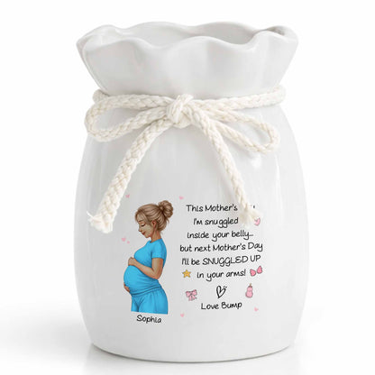 Snuggled Up Inside Your Belly Pregnant Woman Ribbon Flower Vase - Personalized Ribbon Tie Flower Vase