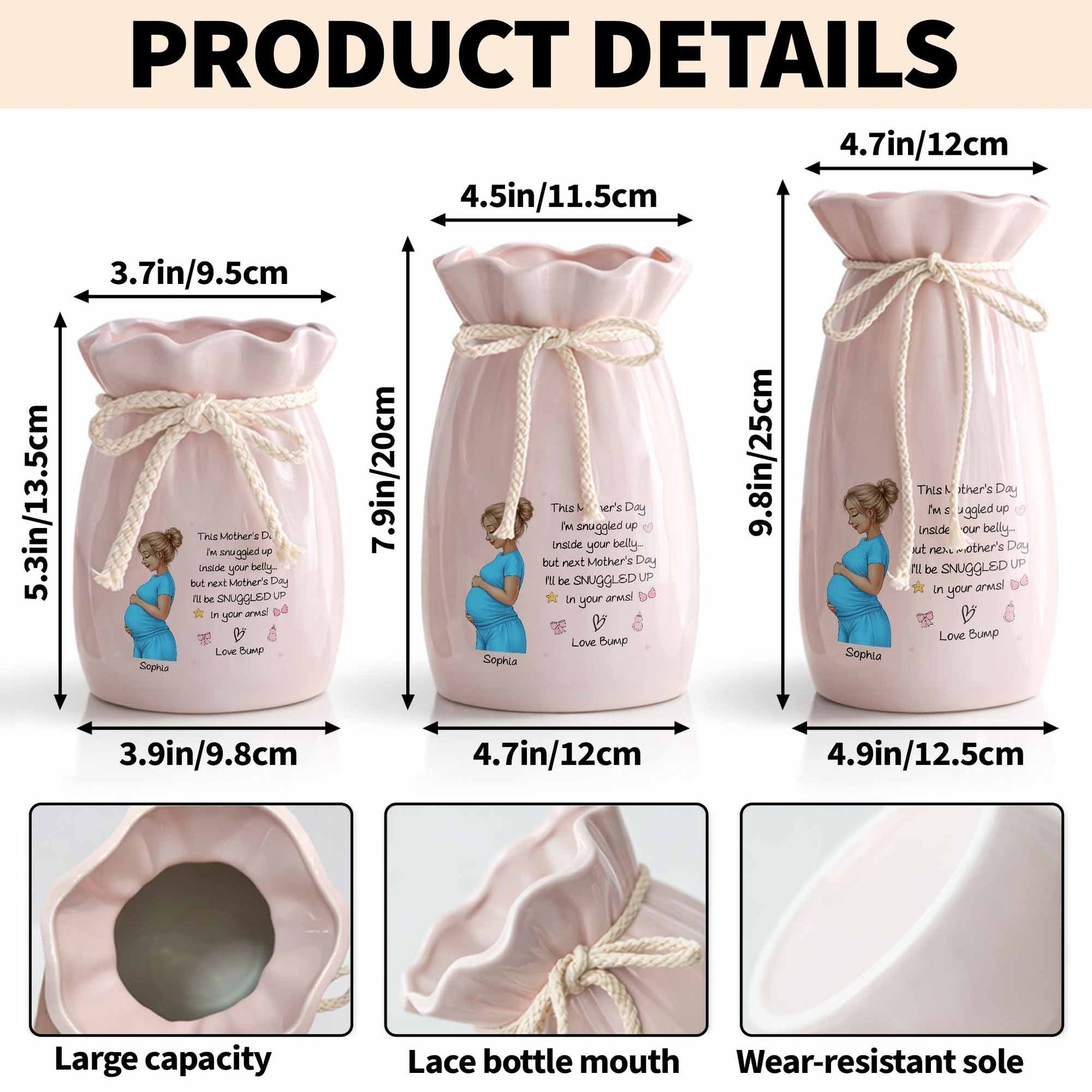 Snuggled Up Inside Your Belly Pregnant Woman Ribbon Flower Vase - Personalized Ribbon Tie Flower Vase