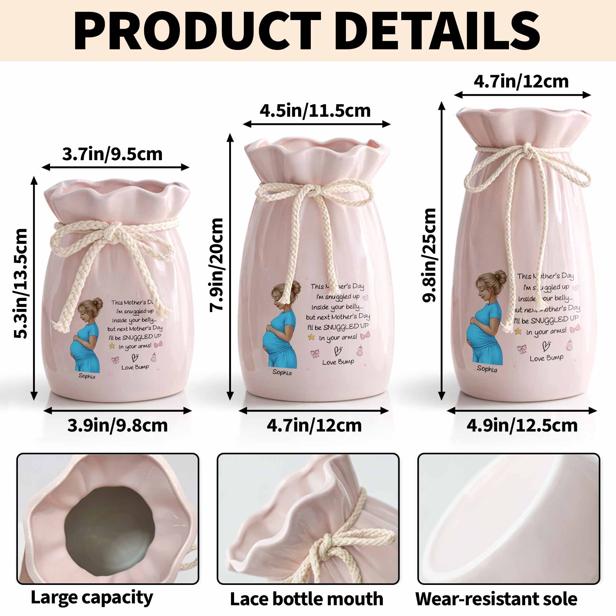Snuggled Up Inside Your Belly Pregnant Woman Ribbon Flower Vase - Personalized Ribbon Tie Flower Vase