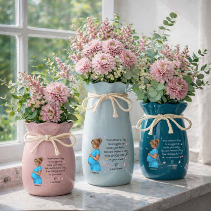 Snuggled Up Inside Your Belly Pregnant Woman Ribbon Flower Vase - Personalized Ribbon Tie Flower Vase