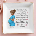 This Mother's Day I'm Snuggled Up Inside Your Belly Pregnant Woman - Personalized Custom Jewelry Dish, Square Ceramic Dish - MOM259_SCRD