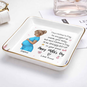 This Mother's Day I'm Snuggled Up Pregnant Woman and Flowers - Personalized Custom Jewelry Dish, Ceramic Dish, Square Shape - MOM259_SCRF