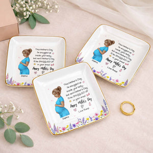 This Mother's Day I'm Snuggled Up Pregnant Woman and Flowers - Personalized Custom Jewelry Dish, Ceramic Dish, Square Shape - MOM259_SCRF