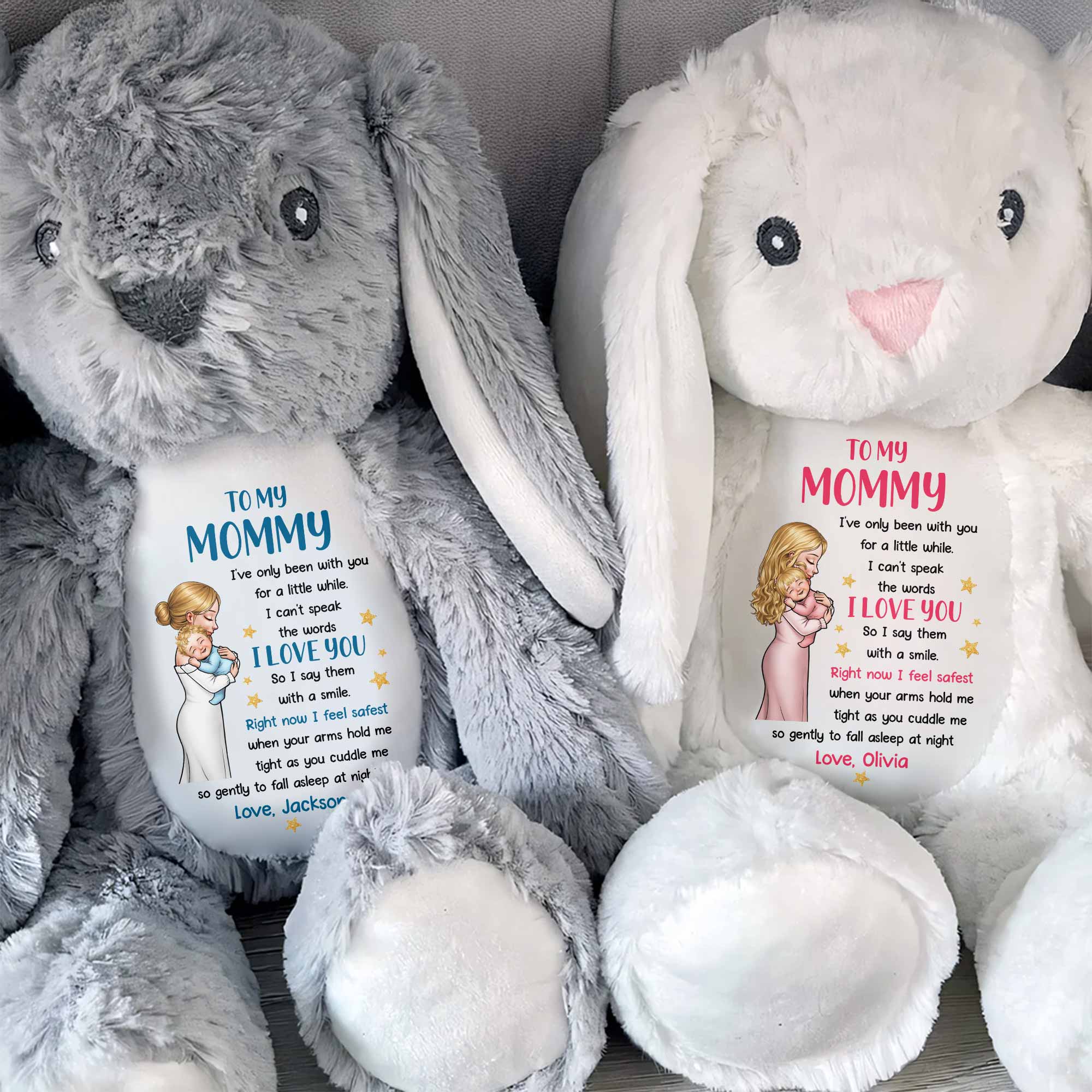 To My Mommy I Love You Mother and Baby Stars - Personalized Stuffed Bunny - MOM267_BUN